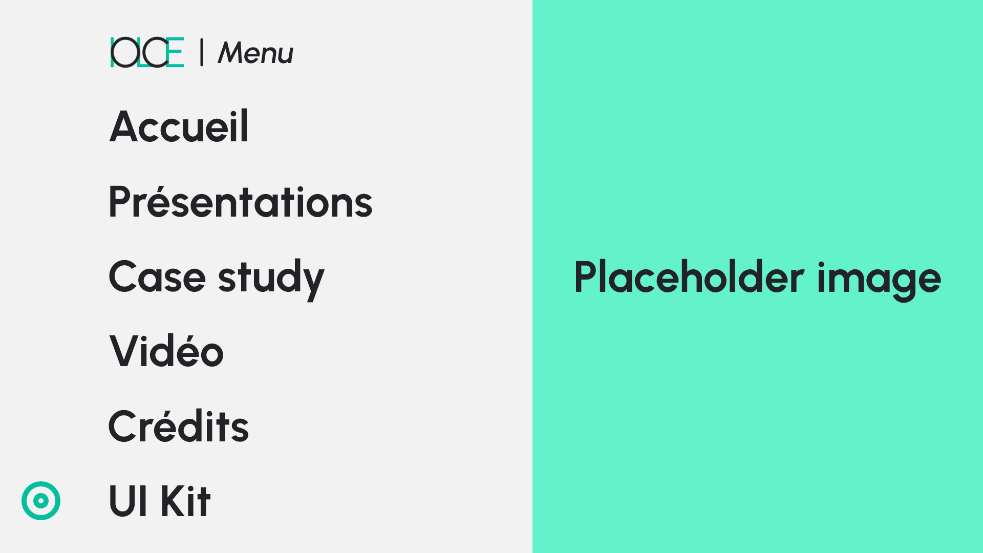 Première maquette du projet, présentation du menu