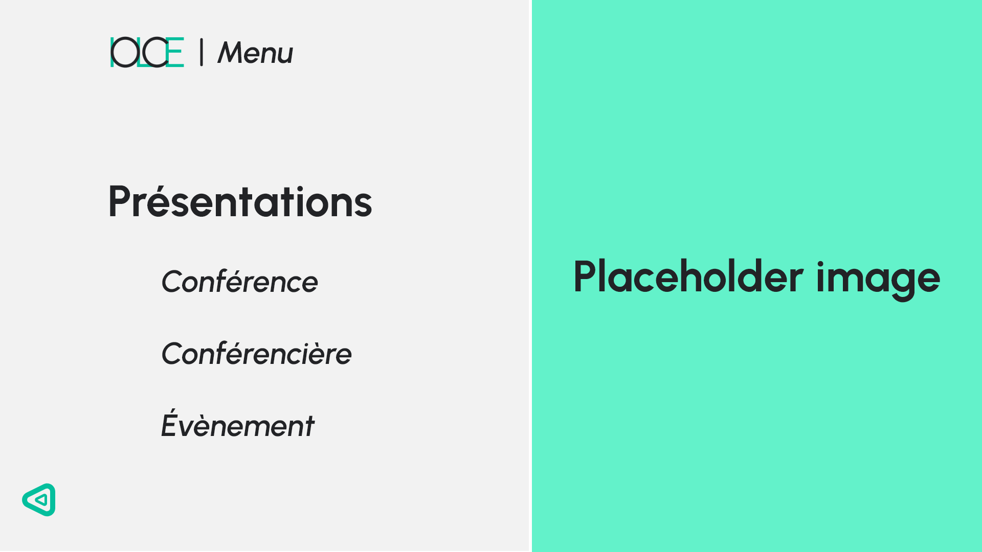 Première maquette du projet, présentation du sous-menu présentations